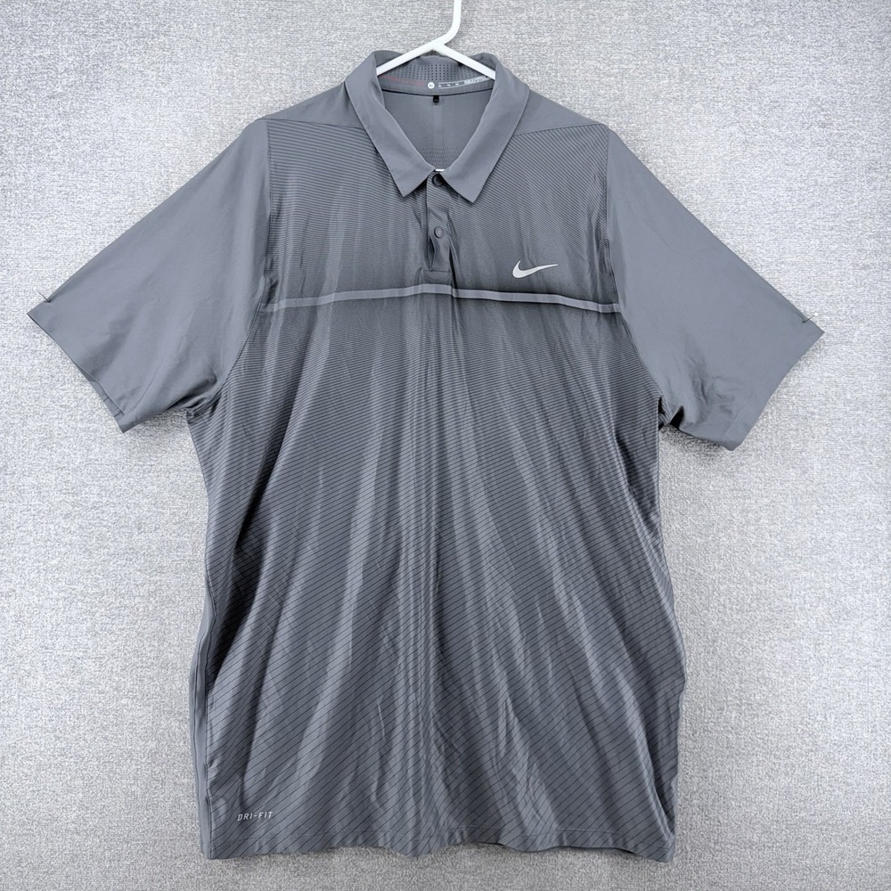 Nike Tiger Woods Collection Dri Fit Golf Polo Shirt Men XL Gray Short Sleeve
